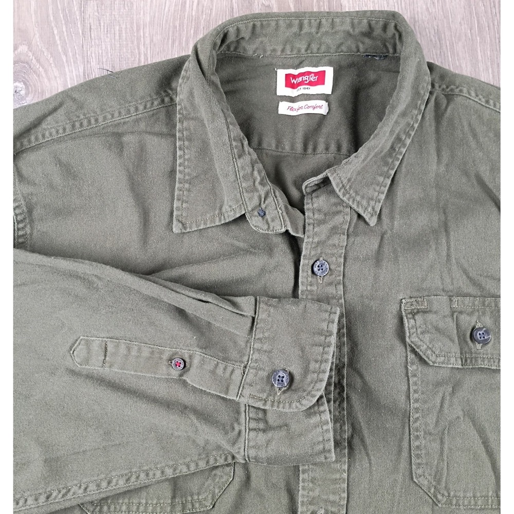 Wrangler Long Sleeve Button Up Shirt Green Comfort Flex Mens 2XL HLB1WWG